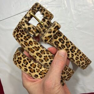 Express Tan Brown Leopard BELT Leather Women M, Size 29-32” Leopard Print Buckle